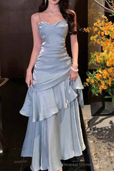 A-Line Gray Prom Dress features spaghetti straps Evening Dresses